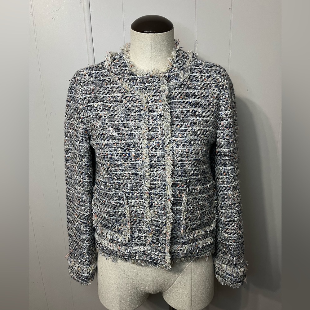 J. Crew Textured Tweed Blazer in Blue and Cream